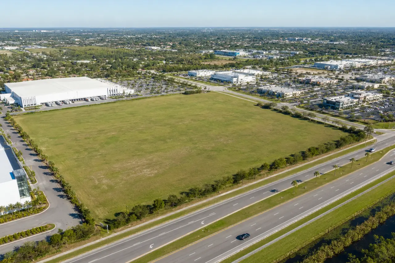 Cleared commercial site along a suburban highway